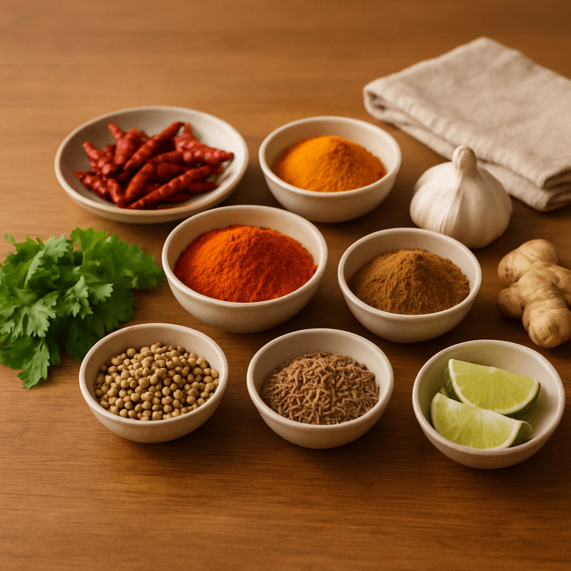 Kryddor och ingredienser till brittisk-indisk curry