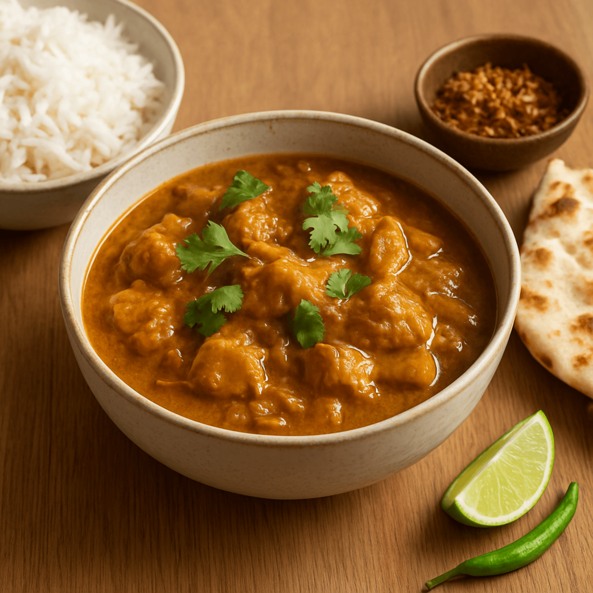 Dopiaza curry in a bowl — caramelised-onion British Indian restaurant-style curry