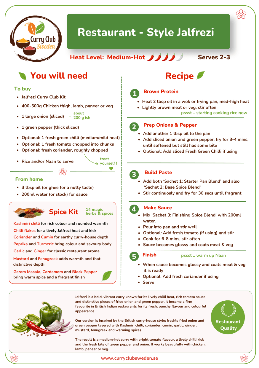 Curry Club Jalfrezi English recipe card
